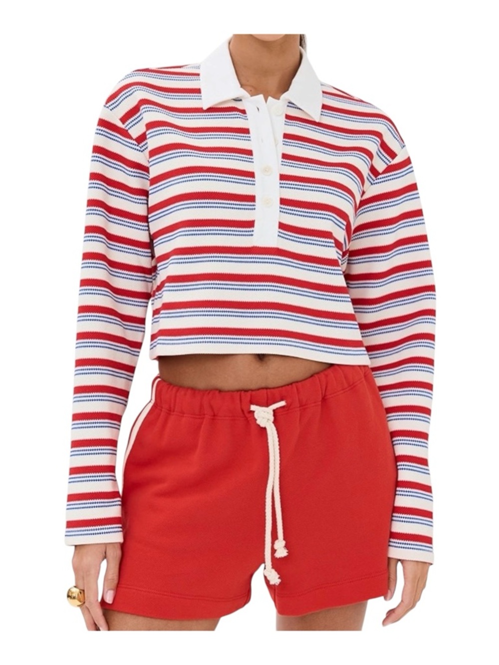 Reformation Anna Rugby Top Size Small Cropped Red White Blue Striped Long Sleeve